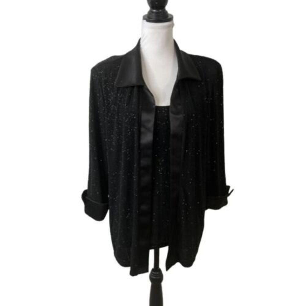R&M COLLECTION Blouse Jacket Size XL Black Fancy Elegant Sparkle Evening Party